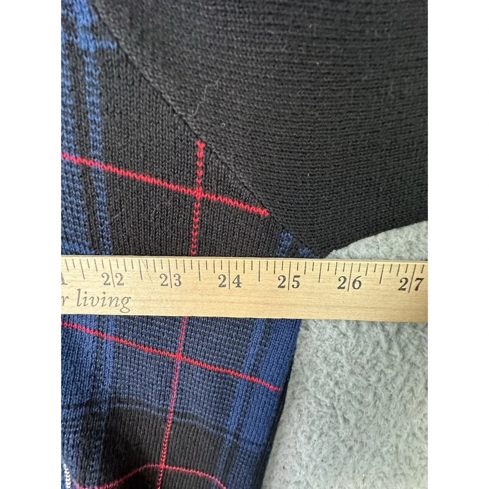 VINTAGE Polo Golf Ralph Lauren V Neck Sweater Mens 2XL Blue Black Plaid Knit
